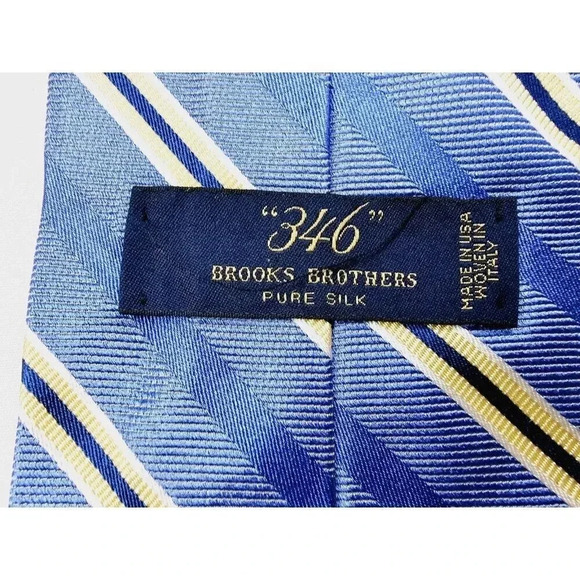 Brooks Brothers 346 Blue Yellow White Black Stripe Men's Pure Silk Necktie Italy - Picture 3 of 8